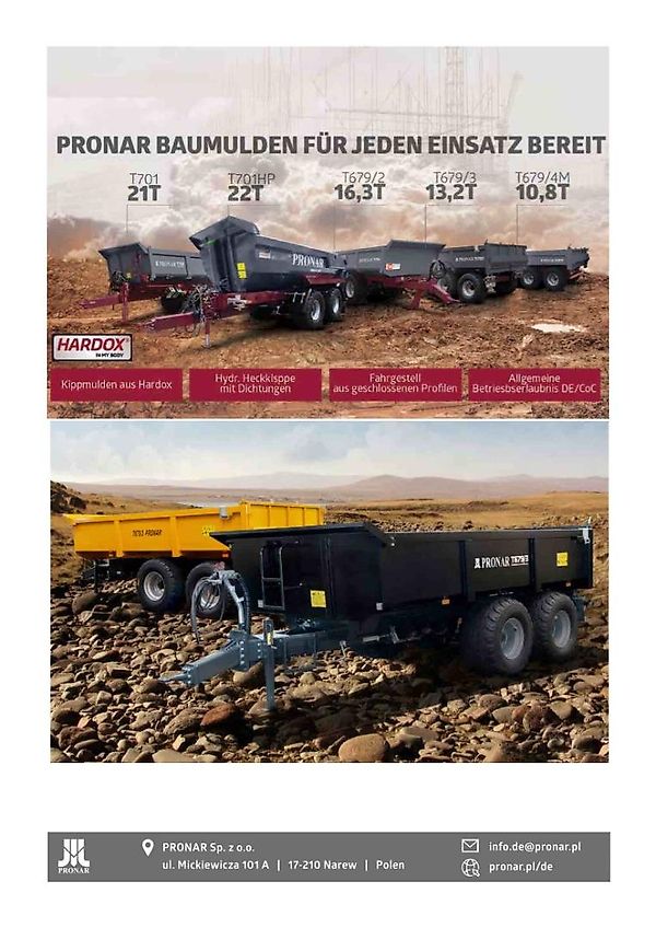 Pronar Schwerlast Bau- Muldenkipper T 679/3, 13 to, NEU